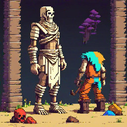 32x32 pixels in 16 colors RPG style mummy in aggressive stance oriented to the right