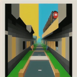 1-point perspective sewer tunnel using 8 colors