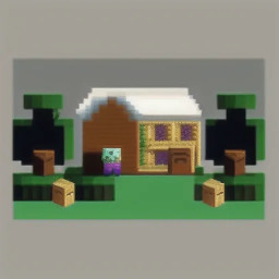 top-down pixel art house, thatched roof, Minecraft style, 32-bit