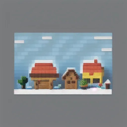 a cute, soft, snowy, 16bit town