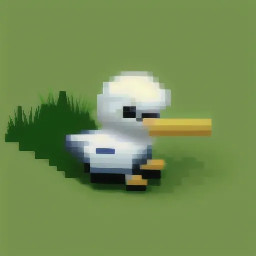 a cute duck charactor playing soccer on a grass