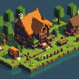 top-down pixel art house, thatched roof, Minecraft style, 32-bit