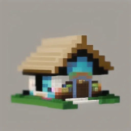 top-down pixel art house, thatched roof, Minecraft style, 32-bit